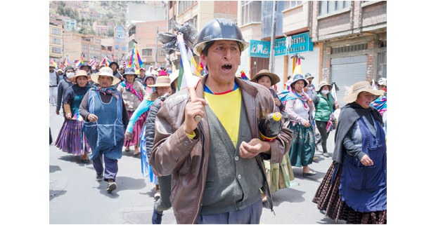 Mineros de Potosí en las protestas en La Paz. Foto: Gerardo Magallón