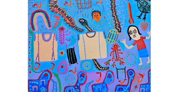Pintura de Maruch Méndes, artista tsotsil. Expone en la Galería Muy, San Cristóbal de Las Casas, Chiapas