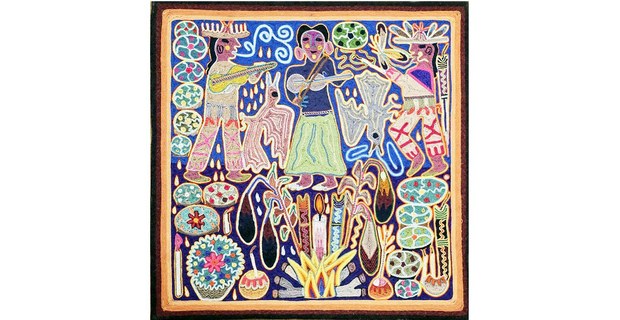 Obra de Pedro Carrillo Montoya (1957-2021), marak’ame, cantador, médico tradicional y artista plástico wixárika fallecido recientemente