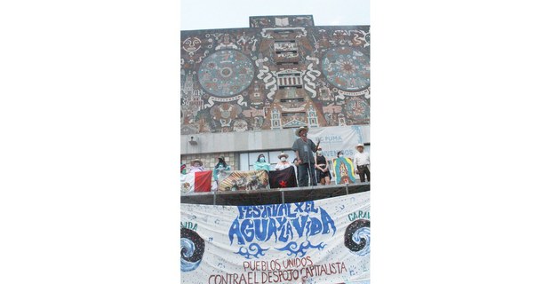 Recepción a la Caravana en Defensa del Agua en Ciudad Universitaria, CDMX, 5 de abril Foto: Justine Monter-Cid