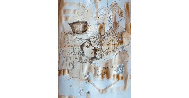 Dibujo y café sobre papel, por Lamberto Roque Hernández