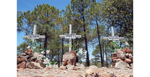 Sitio en el que encontraron los cuerpos de los jesuitas asesinados el 10 de junio de 2022 en Cerocahui, Sierra Tarahumara, 2023. Foto: Gerardo Magallón
