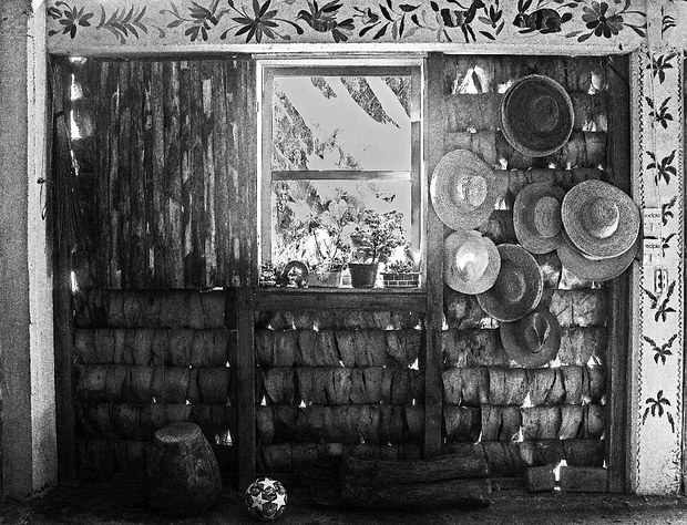 Pared construida con pencas de maguey en la cocina de Porfiria Rodríguez Cadena. Santiago de Anaya, Hidalgo, 2024. Foto: Justine Monter Cid