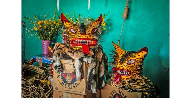 Máscaras de tecuanes listas para la fiesta, Zitlala, Guerrero, mayo de 2024. Foto: Elí García-Padilla
