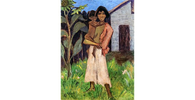 Mujer y niño, tempera en lienzo de Otto Müller (1874-1930)