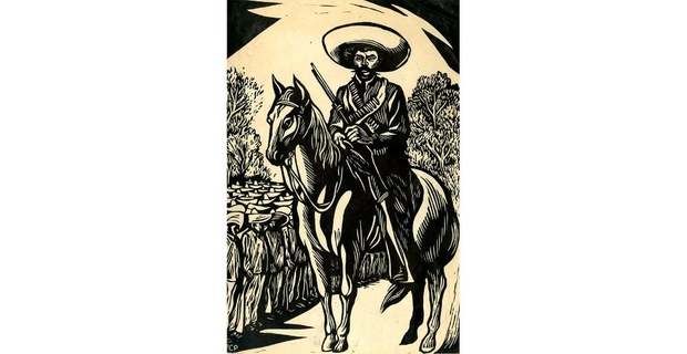 Emiliano Zapata, grabado,1940. Fernando Castro Pacheco (Archivo Gráfico de El Nacional. Fondo Gráficos. INEHRM)