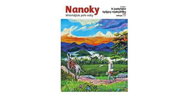Ilustración de portada del número 5 de Nanoky. Winmäjtsk po’o nëk, obra de Jimena Muluc, migrante de Niwa’atstun (Cerro Pelón).