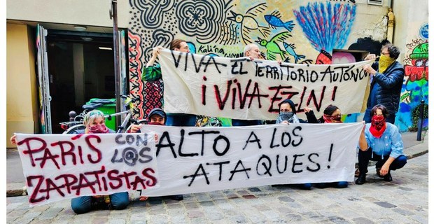 Acción de solidaridad con los zapatistas, octubre de 2025. Foto: CSPCL de París, Francia